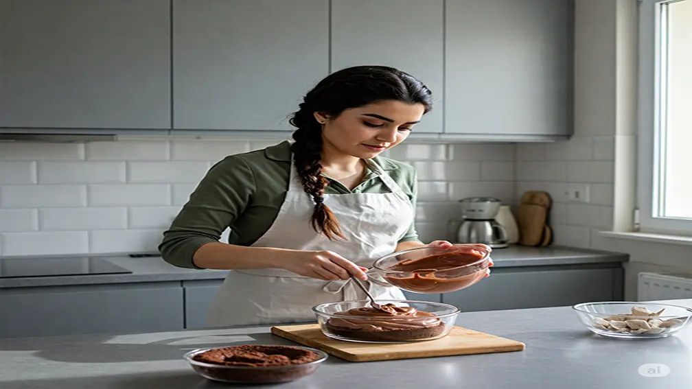 عکس یک خانم در حال آماده سازی موس شکلاتی