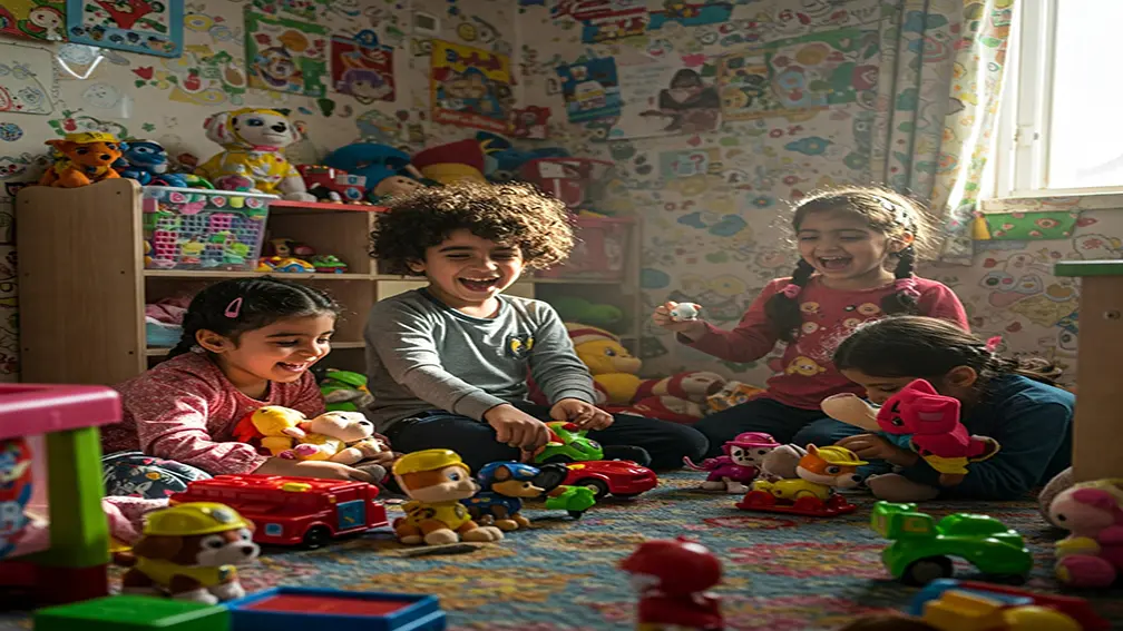 تصویر بچه ها در حال بازی با اسباب بازی پاوپاترول