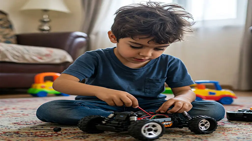 تصویر درست کردن ماشین اسباب بازی توسط کودک