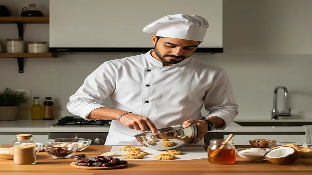 تصویر یک آقا در حال مخلوط کردن مواد کوکی