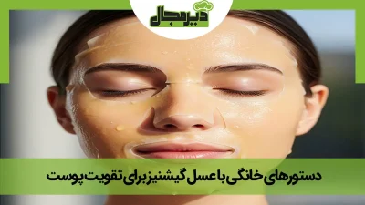 تصویر زنی که روی صورتش با کاسک خانگی عسل پوشانده شده است