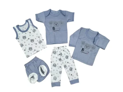 پنج تیکه جعبه ای طوسی و سفید ست لباس نوزاد برند بلک اند وایت