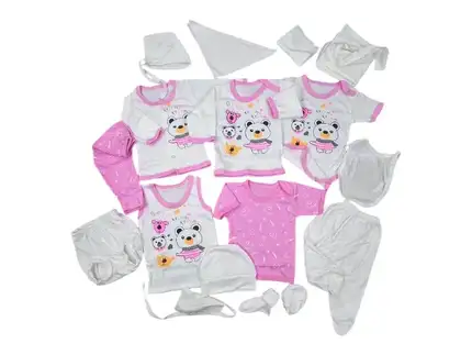لباس نوزادی بیست تیکه سایز صفر تا سه ماه آریانا رنگ صورتی و سفید