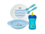 سرویس غذاخوری 5 تكه کودک چیکو استپ دار رنگ آبی مناسب بالای 12 ماه ملامین با کیفیت