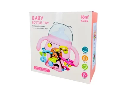 جعبه بیزی کیوب یا بیزی بال جغجغه ای دندانگیر طرح شیشه شیر