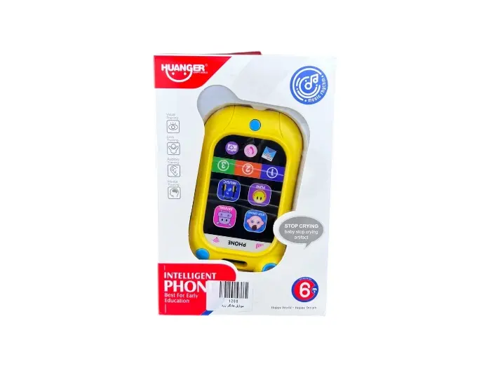 اسباب بازی موبایل هوشمند لمسی هانگر Huanger زرد رنگ مناسب کودکان بسته بندی جعبه