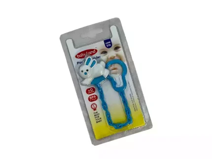 بند پستانک بیبی لند مدل بلیستر خرگوشی آبی رنگ پلاستیکی